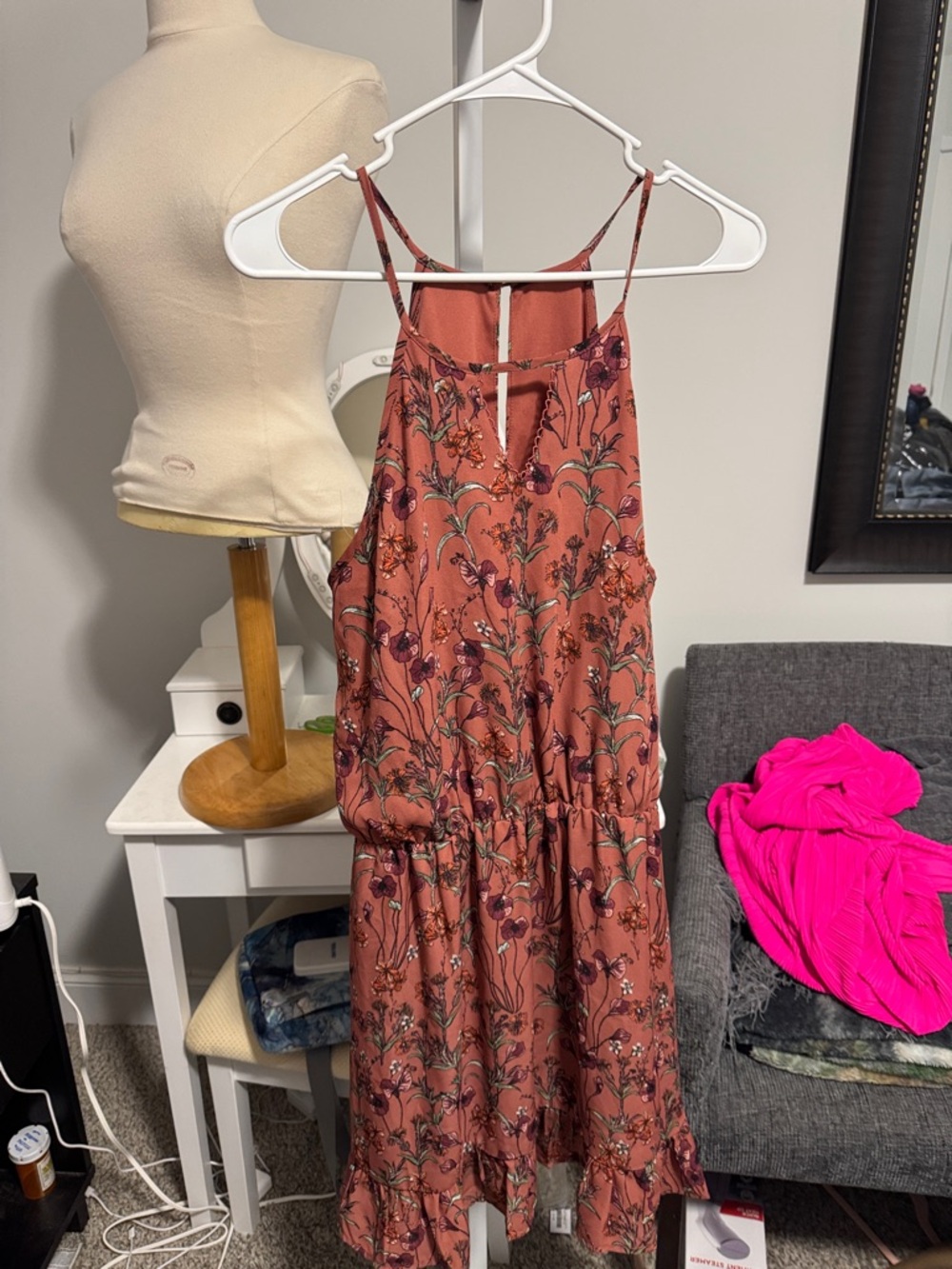 Sequin Hearts Rust Floral Halter Midi Dress